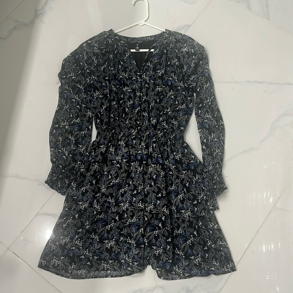 Aqua dress navy with flower print. Worn once